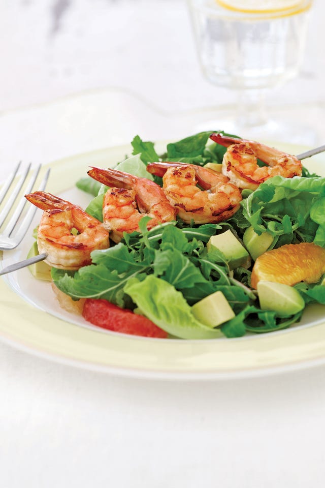 Grilled Shrimp, Pink Grapefruit, and Avocado Salad