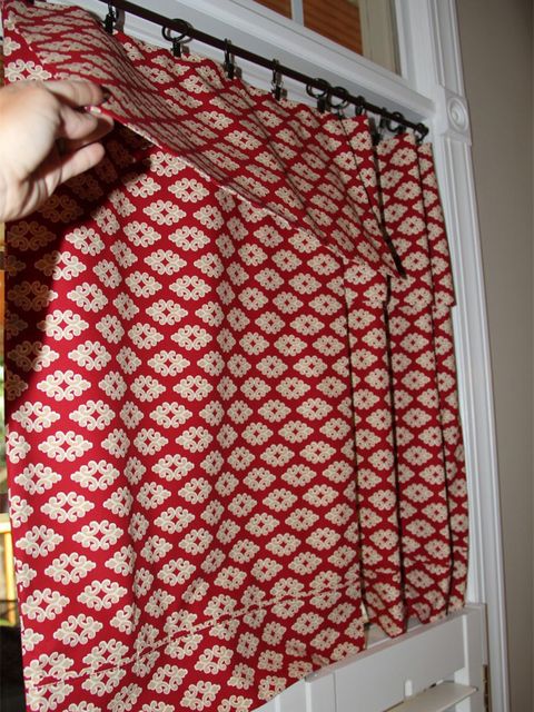 Red, Curtain, Textile, Woven fabric, Window treatment, Pattern, Pattern, Interior design, Room, Visual arts, 