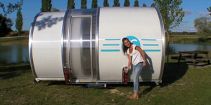Travel trailer, Trailer, Vehicle, Plant community, Caravan, Metal, 