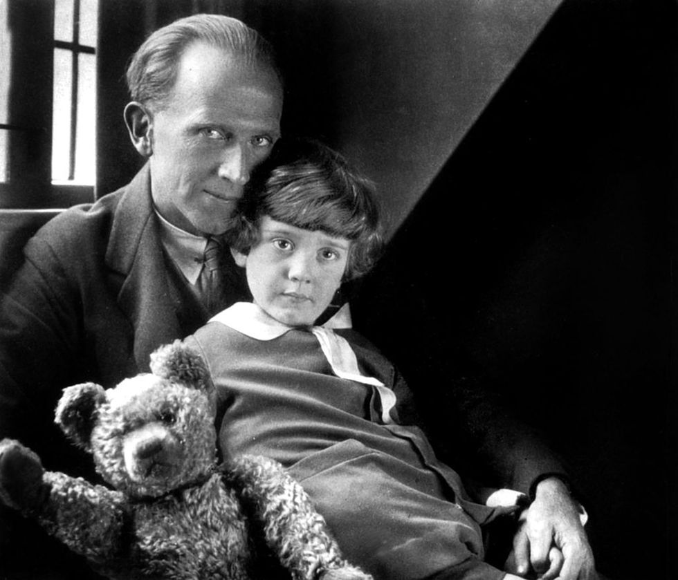 A.A. Milne and son Christopher Robin and his teddy bear in 1926