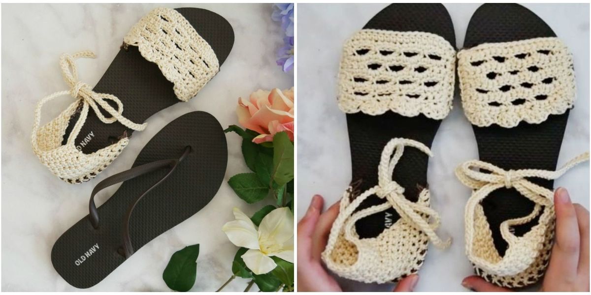 How to Knit Crochet Sandals Using Cheap Flip Flops - DIY Crochet Sandals