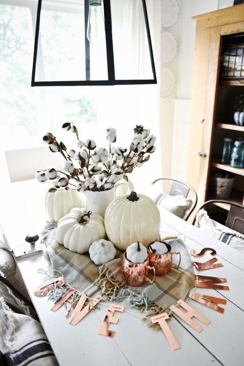 51 Fall Table Centerpieces Autumn Centerpiece Ideas White Pumpkin Copper Fall Centerpiece