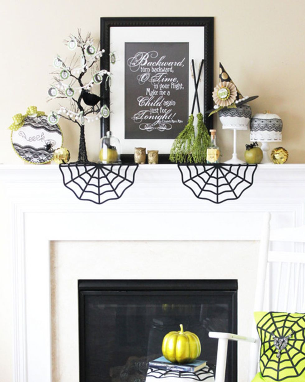 pop of green halloween mantel