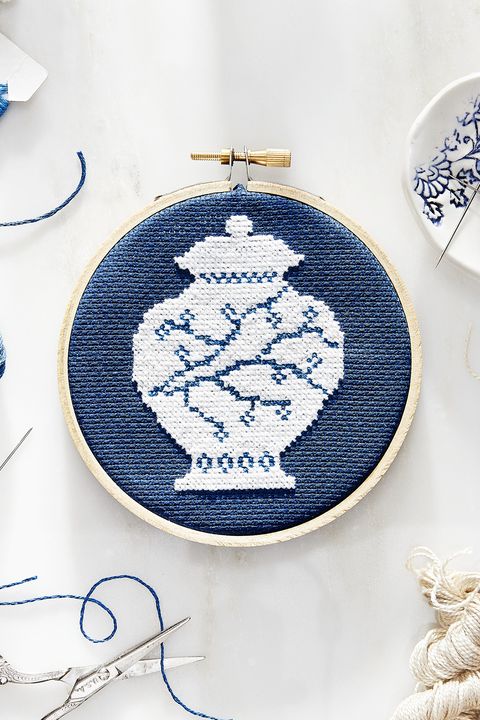 Blue, Embroidery, Textile, Needlework, Art, Creative arts, Cross-stitch, Majorelle blue, Craft, Circle, 