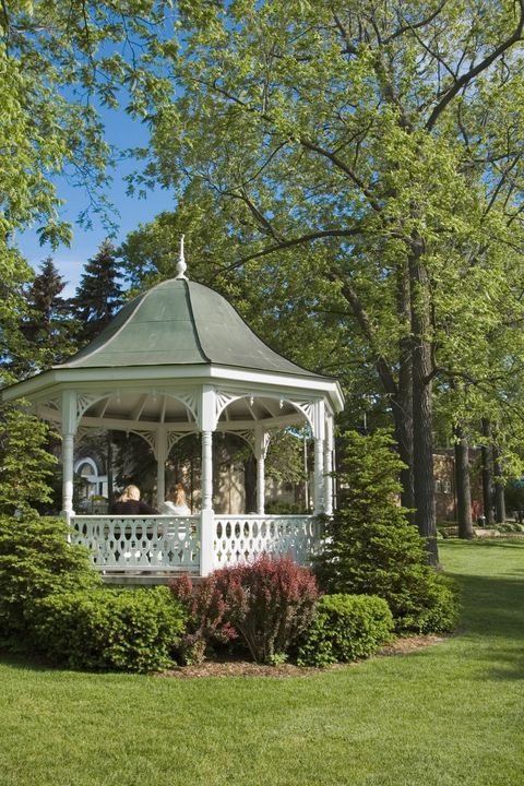 Gazebo, Pavilion, Tree, House, Home, Botany, Building, Grass, Outdoor structure, Real estate, 