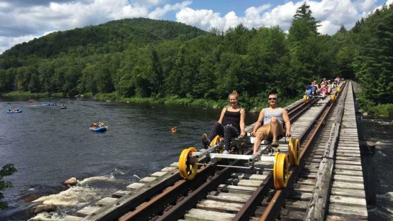 preview for You Can Now Pedal Along the Railroad Tracks Through the Adirondacks