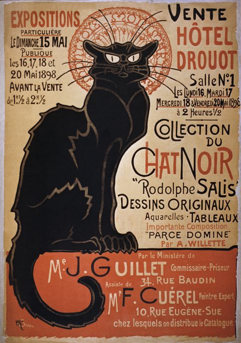 Black cat, Poster, Cat, Felidae, Small to medium-sized cats, Tail, Illustration, 