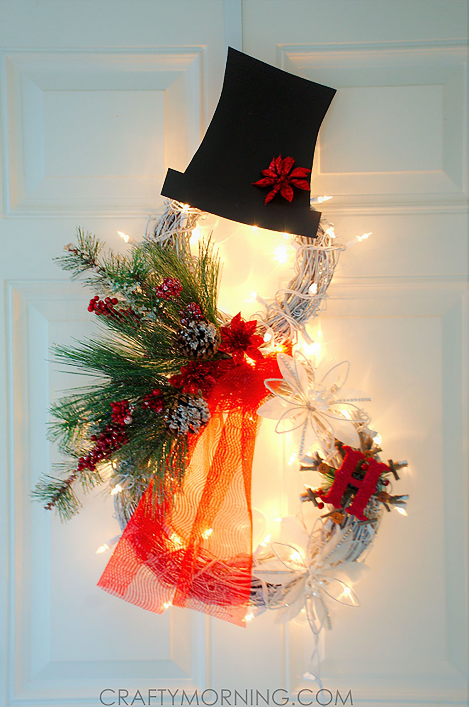 30 Easy Christmas Crafts For Adults To Make DIY Ideas For Holiday   Lighted Snowman Grapevine Wreath 