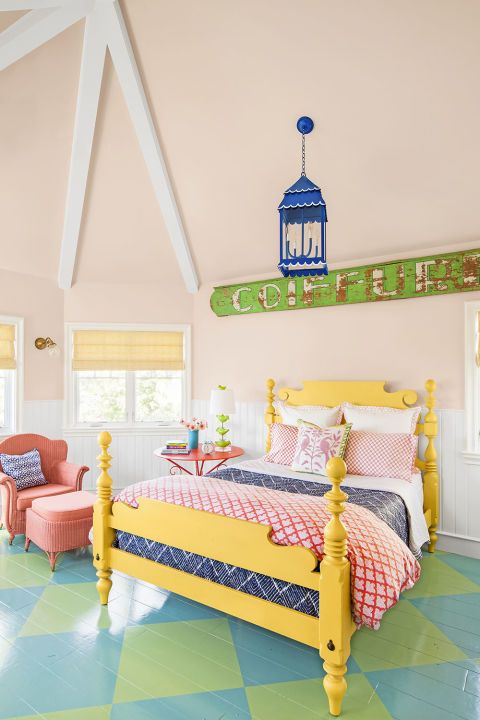 Bedroom, Furniture, Bed, Room, Yellow, Bed frame, Blue, Property, Bed sheet, Product, 