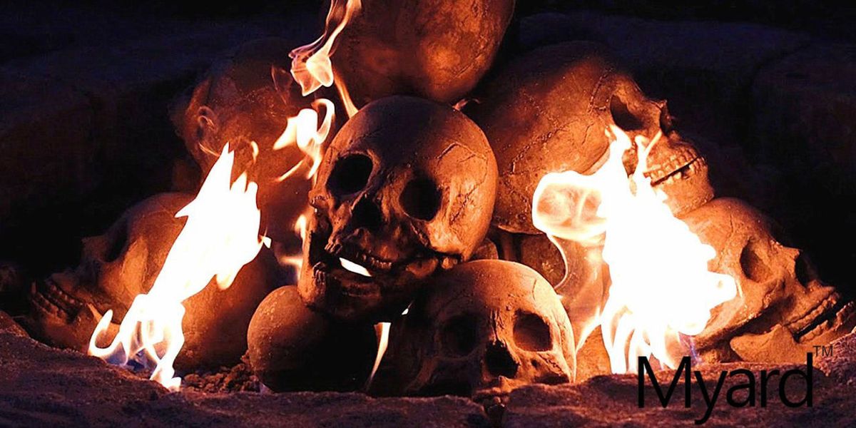 Halloween Fire Pit Skulls STSUNEU Ceramic Fireproof Rocks Fire Pit Skull Log Heads for Bonfire 5pcs Ceramic Imitation Human Skull Fire Log Imitated Human 