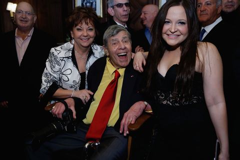 SanDee Pitnick, Jerry Lewis, and Dani Lewis at Jerry's 90th birthday party in New York.