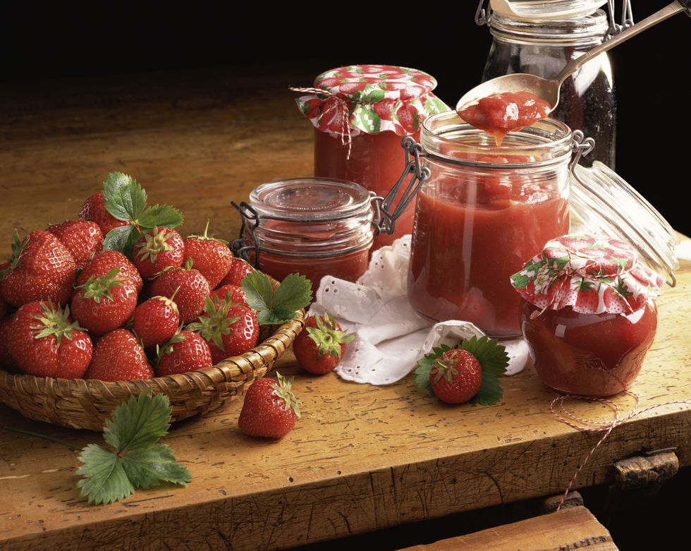 Food, Strawberries, Strawberry, Fruit, Natural foods, Mason jar, Still life photography, Berry, Still life, Plant, 