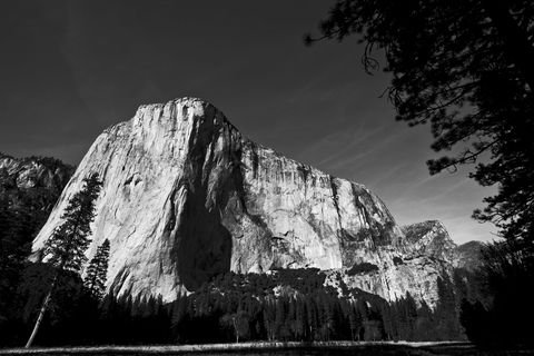 Black, Black-and-white, White, Sky, Monochrome photography, Nature, Rock, Natural landscape, Mountain, Tree, 