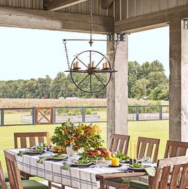 outdoor table set for thanksgiving