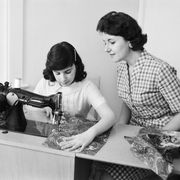 Photograph, Sewing machine, Typewriter, Dressmaker, Snapshot, Office equipment, Photography, Black-and-white, Room, Child, 
