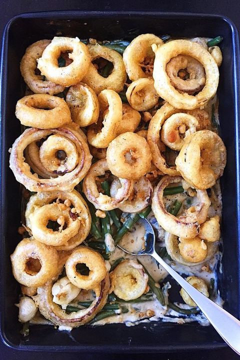 green bean casserole with onion rings