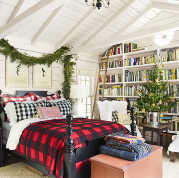 attic bedroom decorated for christmas