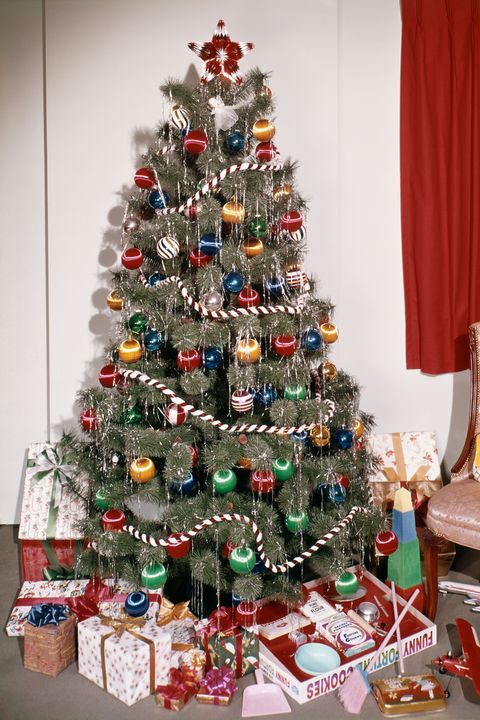 vintage christmas tree with tinsel