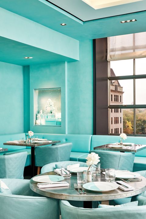 Green, Blue, Turquoise, Room, Interior design, Turquoise, Restaurant, Table, Building, Furniture, 