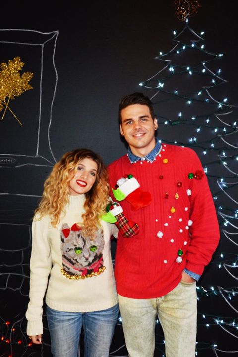 couple ugly christmas sweaters