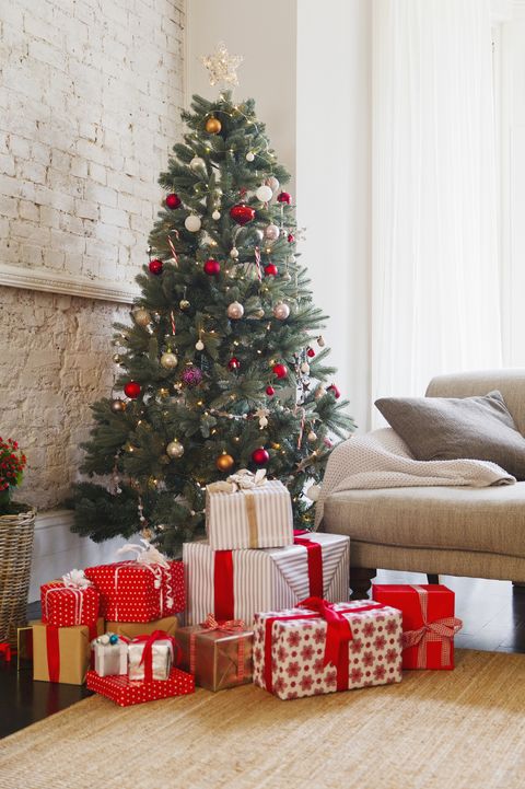 Christmas tree, Christmas decoration, Christmas, Christmas ornament, Tree, Red, Christmas eve, Home, Room, Spruce, 