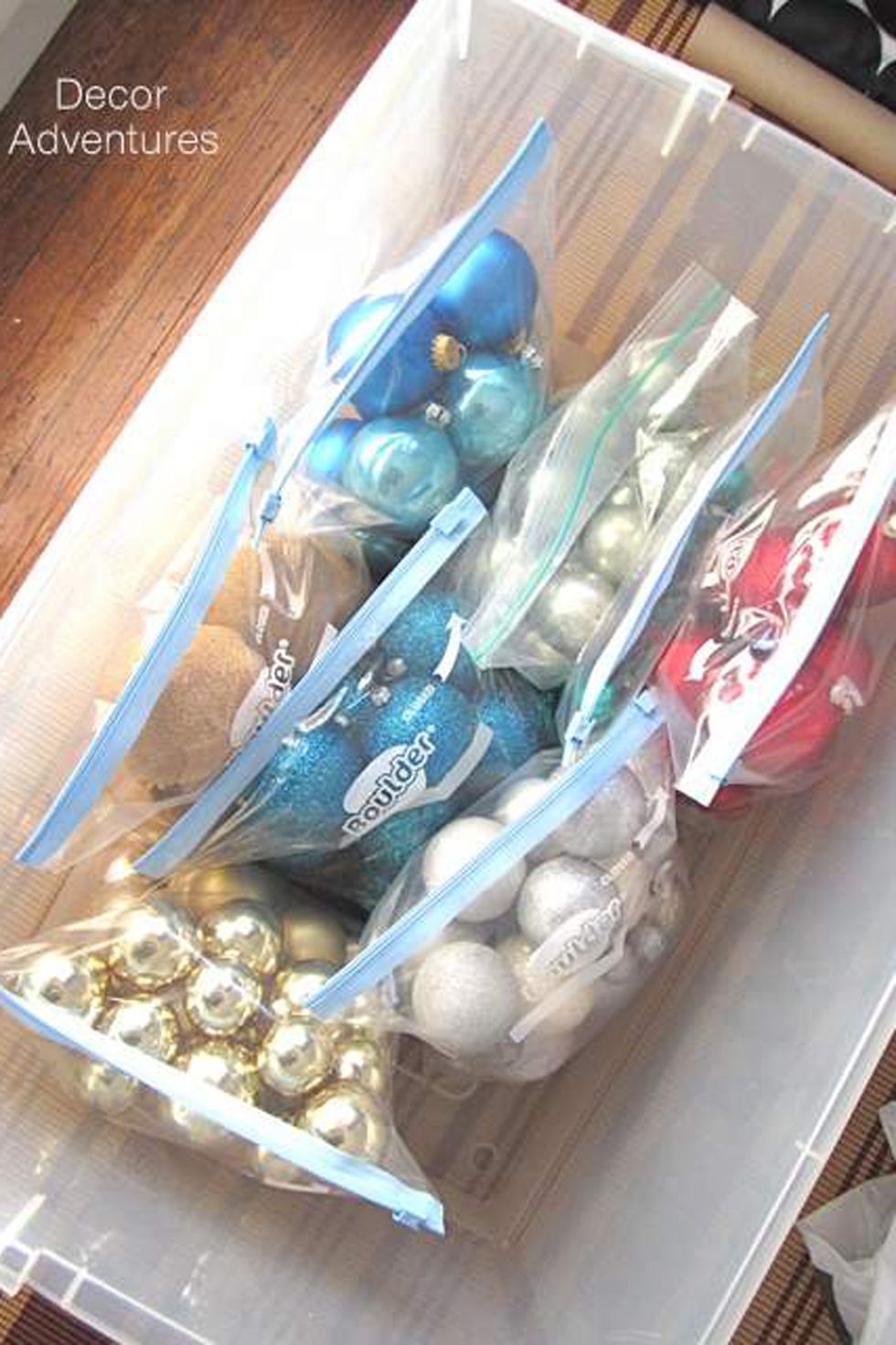color sorted ornament storage