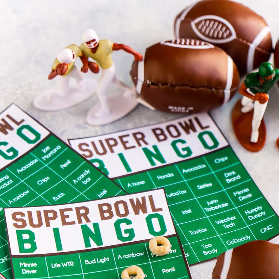 super bowl commercial bingo card with cheerios as bring chips