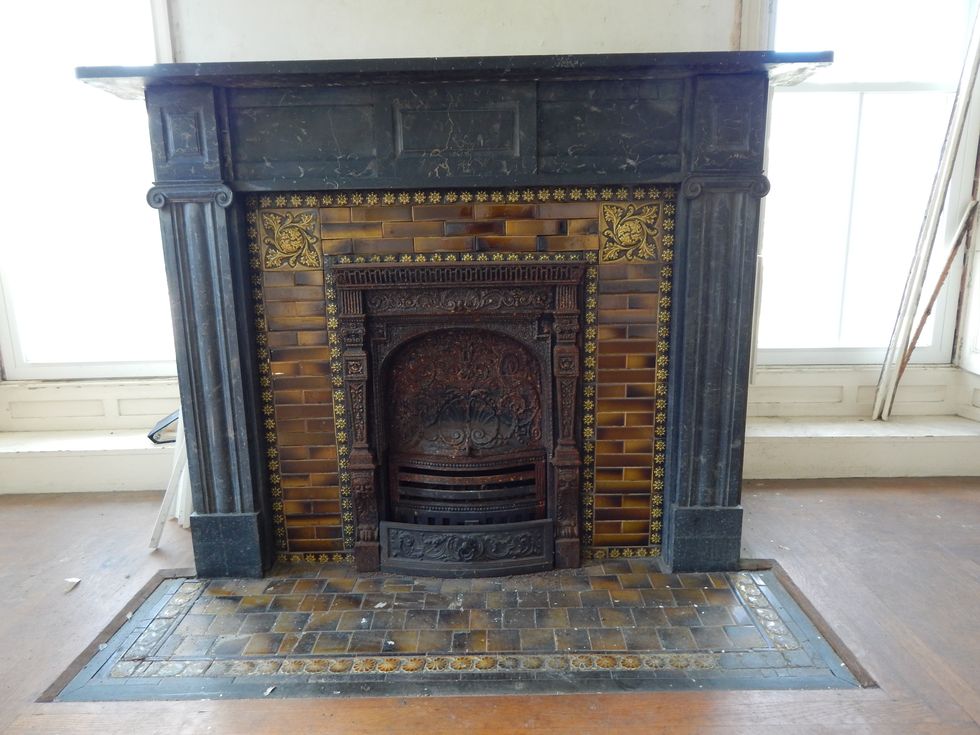 Fireplace, Hearth, Tile, Architecture, Antique, Arch, Wood, Floor, Flooring, Marble, 