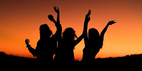 People in nature, Silhouette, Backlighting, Friendship, Sky, Cheering, Happy, Fun, Gesture, Photography, 