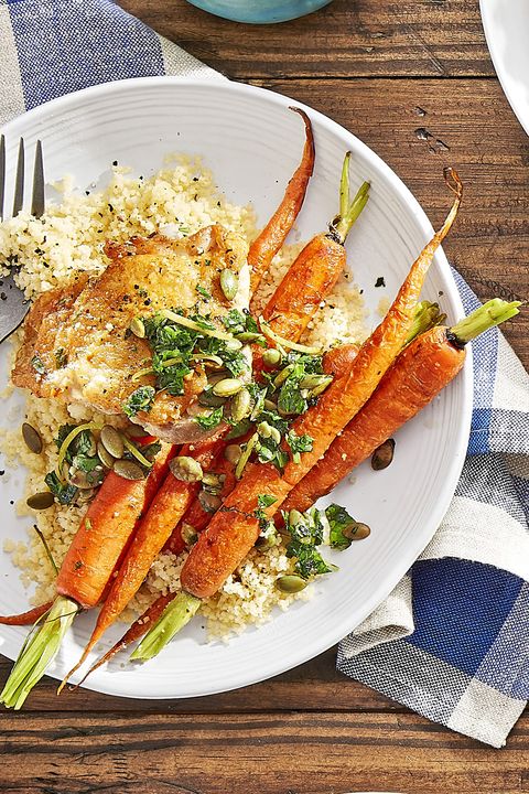 crispy chicken and roasted carrots