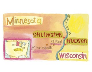 A Water Color Map Detailing the St Croix River Valley Area