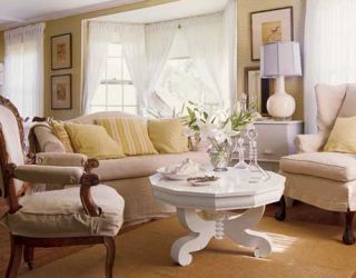 white and neutral tone living room