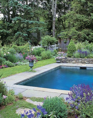 Flagstone surrounds the pool