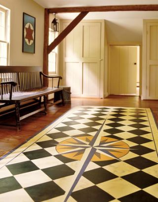 checkered floorcloth with compass pattern