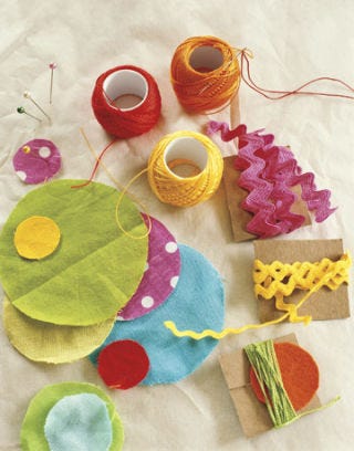 thread and trim and polka dot fabric circles