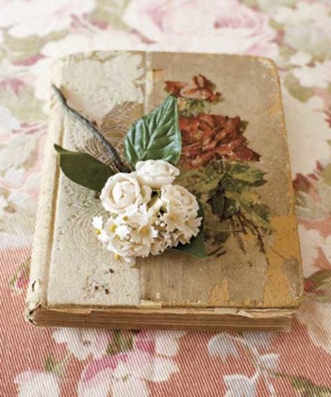 antique book with floral sprig