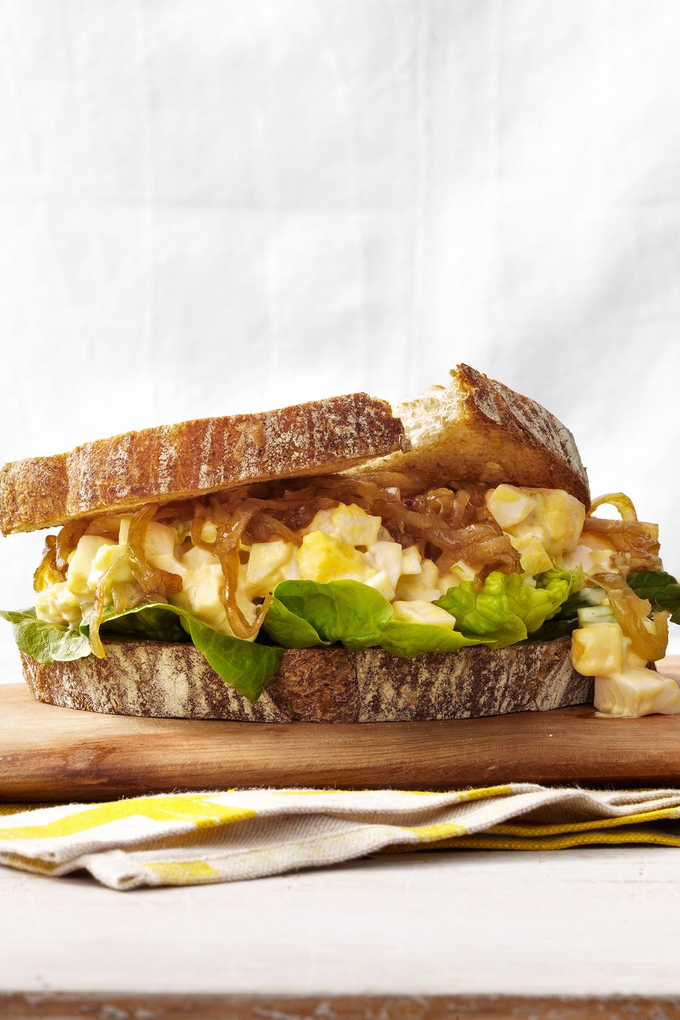 egg salad and caramelized onion sandwiches