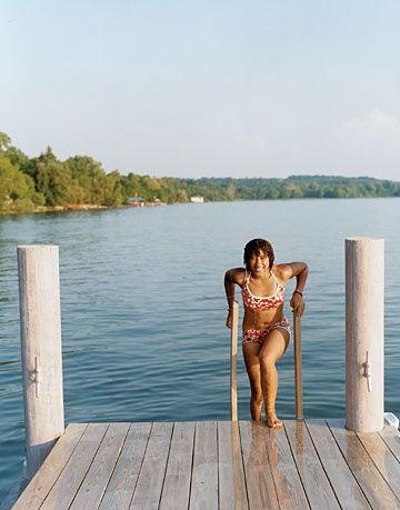 girl in bathing suit at lake