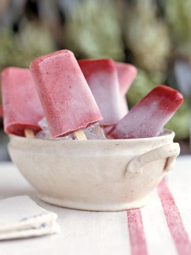 frozen fruit bars in a ceramic dish with handles