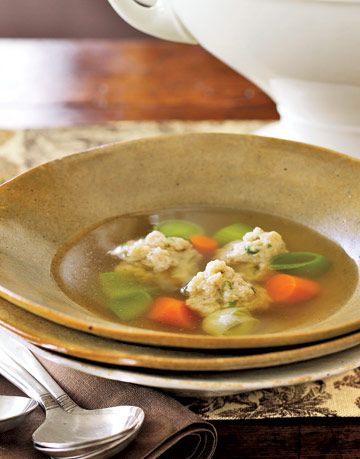 buttermilk chicken dumpling soup in a bowl