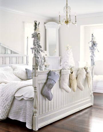 White Christmas Decorations Bright And Home Décor White Bedroom With Stockings Hung From The Bed Frame