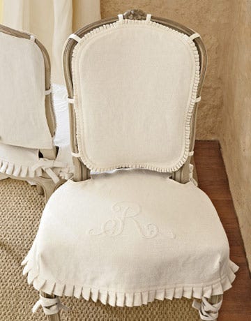 Linen Slipcover Chair With Monogrammed Slipcover
