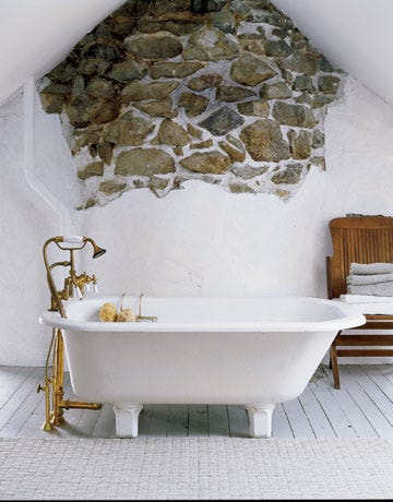 Country Style Bathrooms Bathroom Decor Vintage Footed Tub Exposed Stone Wall Bathroom Design