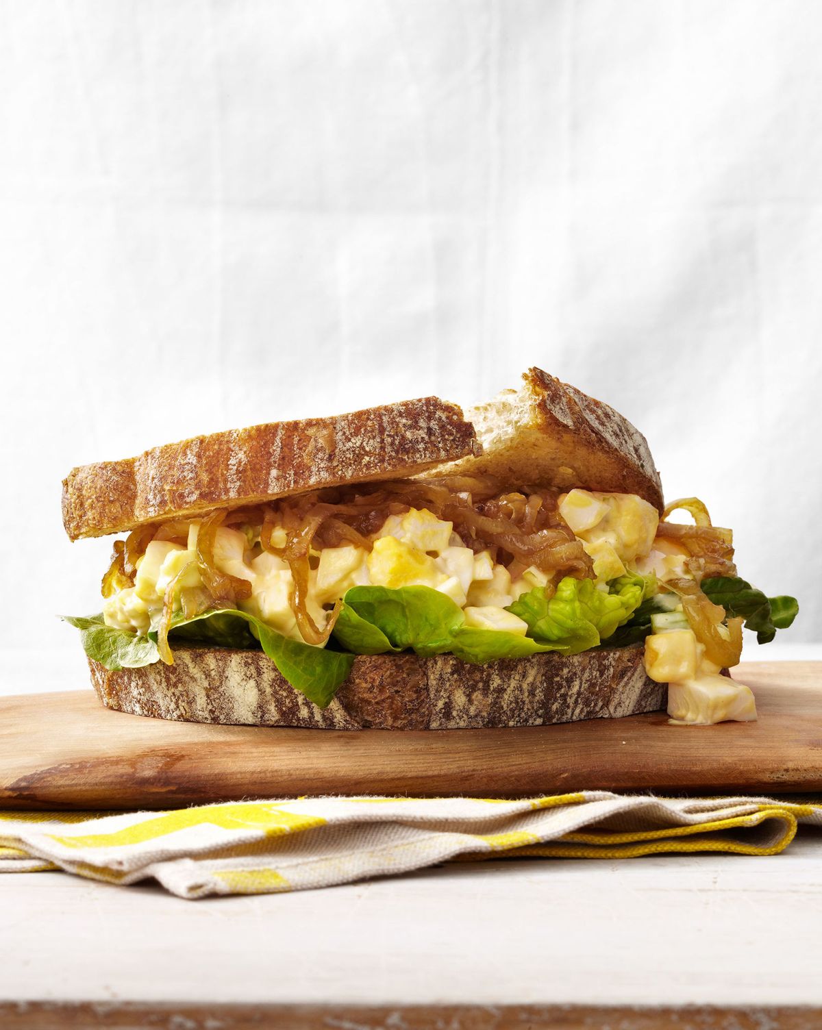egg salad and caramelized onion sandwiches