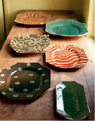 six different platters with different patterns