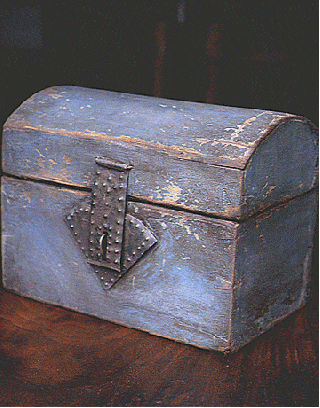 antique looking blue treasure chest like box