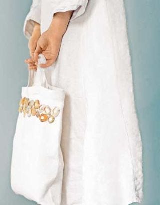 tote bag with seashells at top