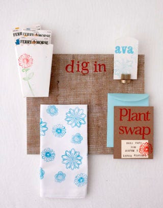 plant swap party invitations place mat napkin