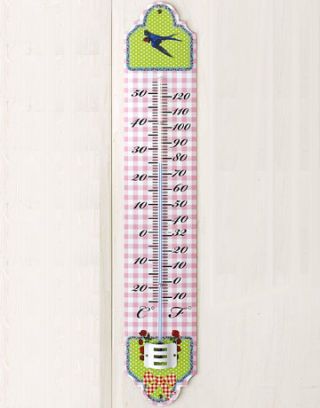pink and white gingham outdoor thermometer