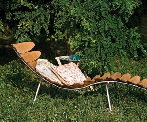 wood lounge chair outside